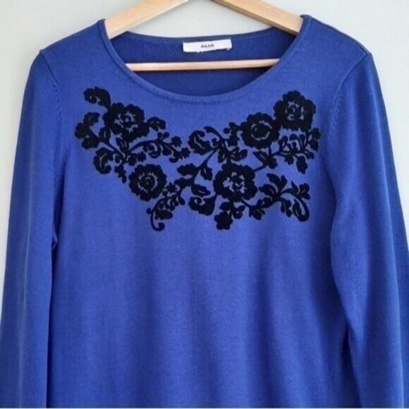ALIA Missy Sweater Fine Knit Crewneck Cobalt Blue Sz M - Picture 4 of 7